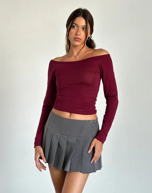 Gavya Bardot Long Sleeve Top in Burgundy made by Motel Rocks