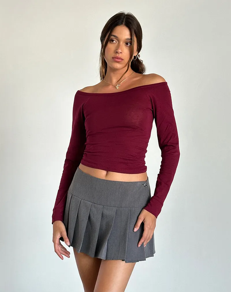 Gavya Bardot Long Sleeve Top in Burgundy sold by Motel Rocks