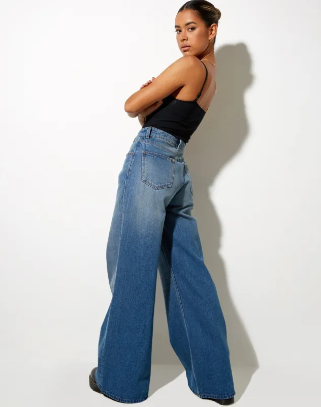 Flare Parallel Jeans in Mid Wash sold by Motel Rocks