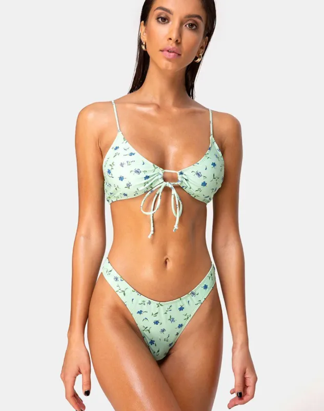 Makida Bikini Bottom in Ditsy Petal Pastel Lime sold by Motel Rocks
