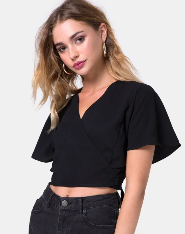 Gios Crop Top in Crep Black sold by Motel Rocks