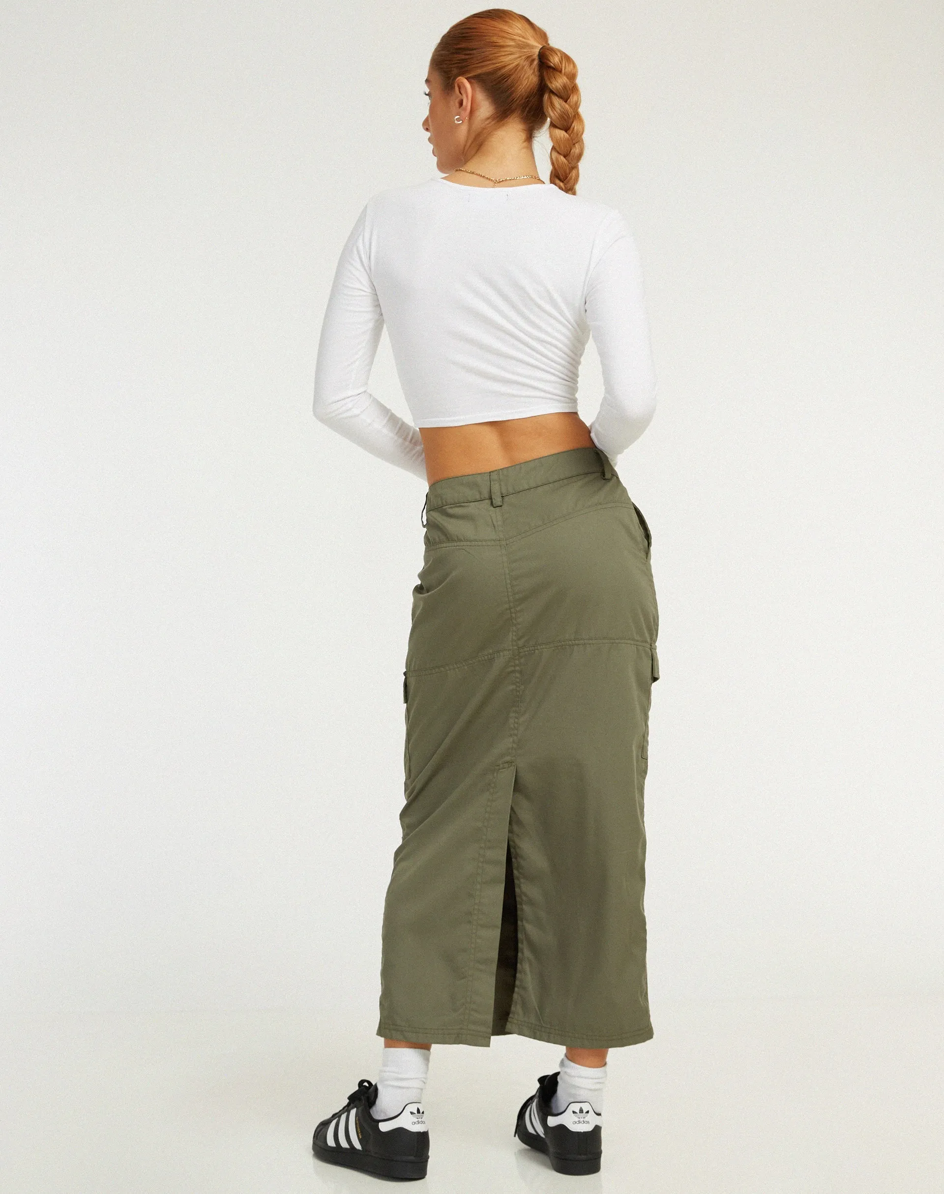 Widya Cargo Midi Skirt in Dark Olive sold by Motel Rocks product image thumbnail 4