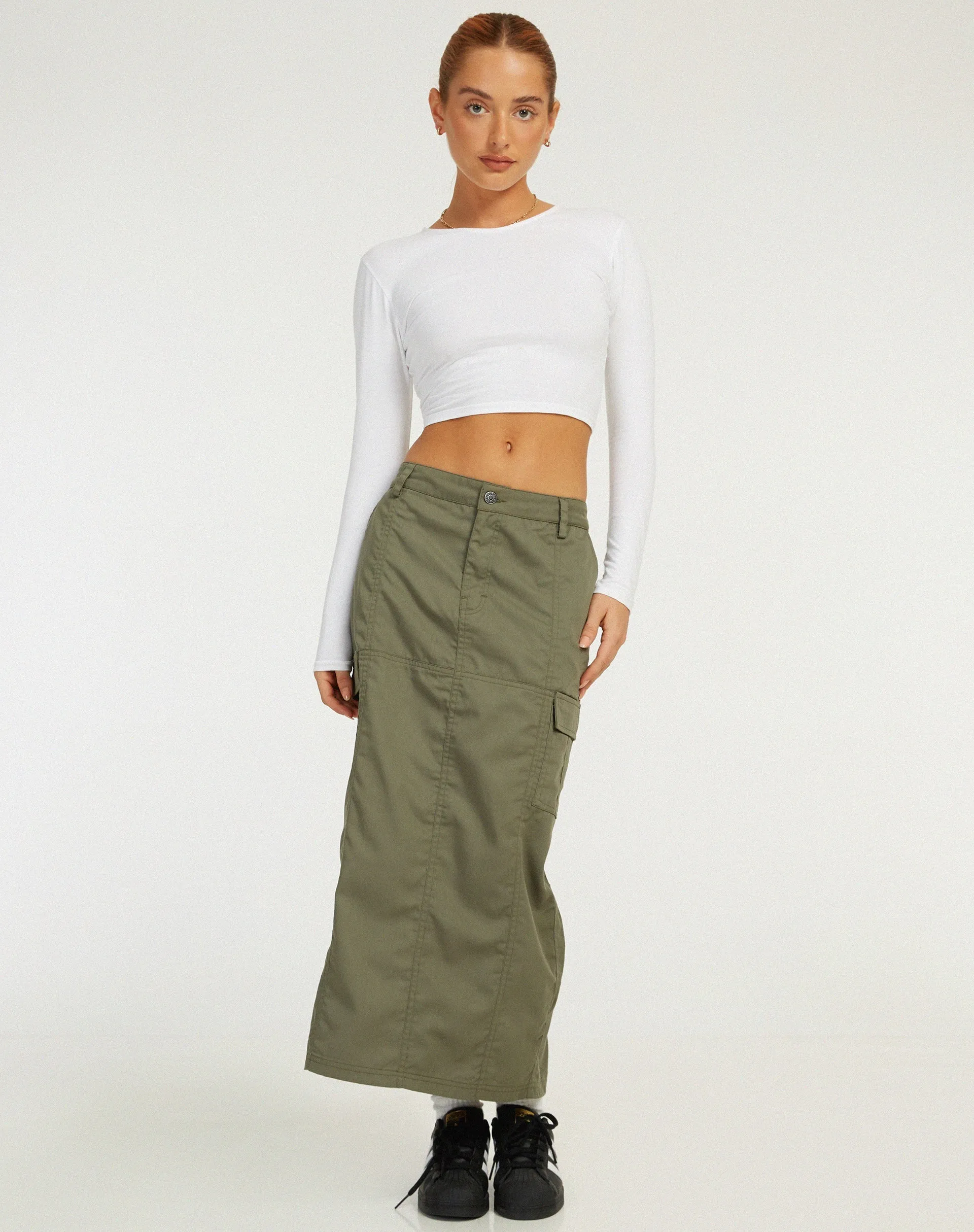 Widya Cargo Midi Skirt in Dark Olive sold by Motel Rocks product image thumbnail 3
