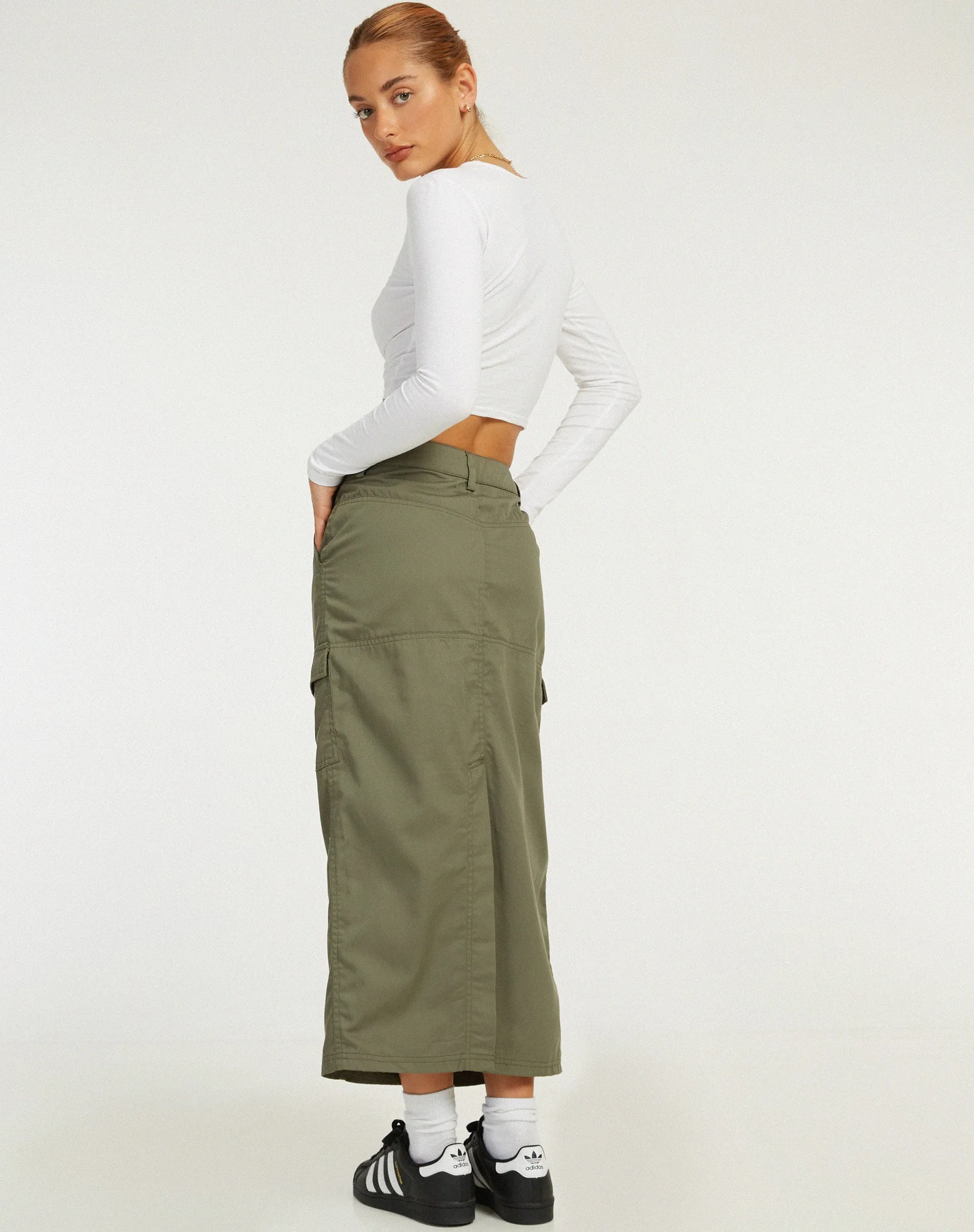 Widya Cargo Midi Skirt in Dark Olive sold by Motel Rocks product image thumbnail 2