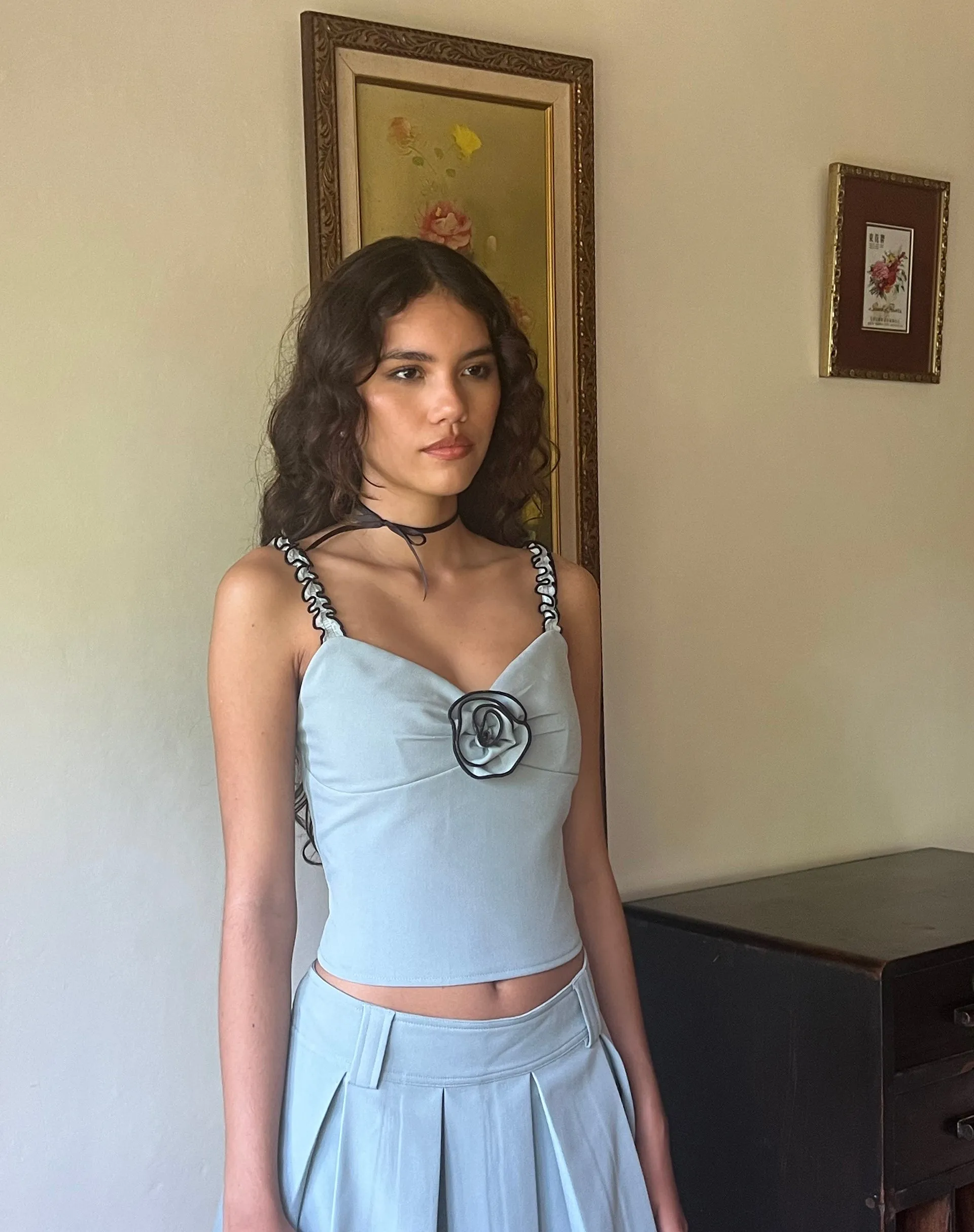 Carini Rosette Detail Cami Top in Blue sold by Motel Rocks