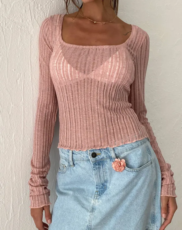 Halsey Knitted Extra Long Sleeve Top in Pink sold by Motel Rocks