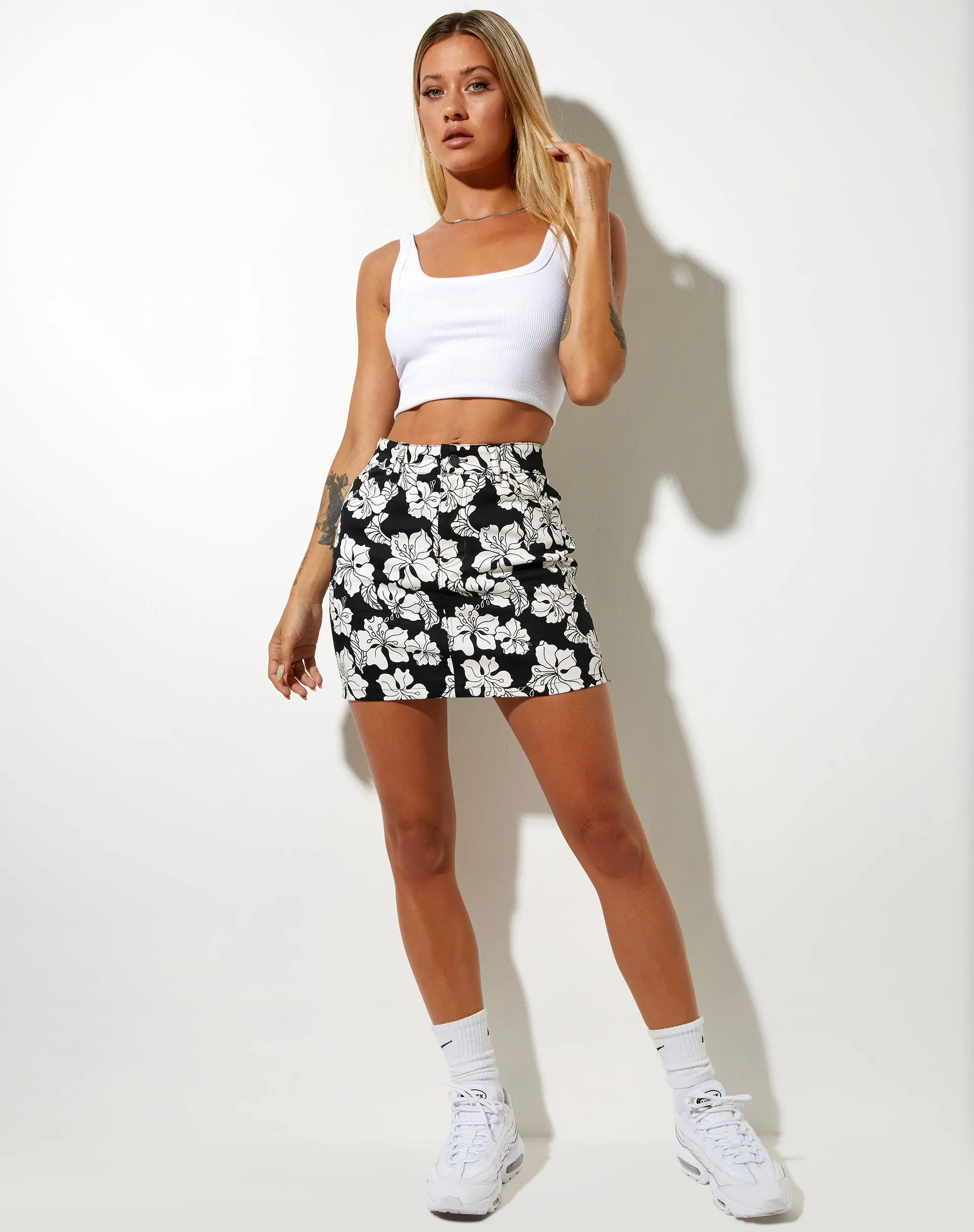 Mini Broomy Skirt in Vacation Black and White sold by Motel Rocks product image thumbnail 3