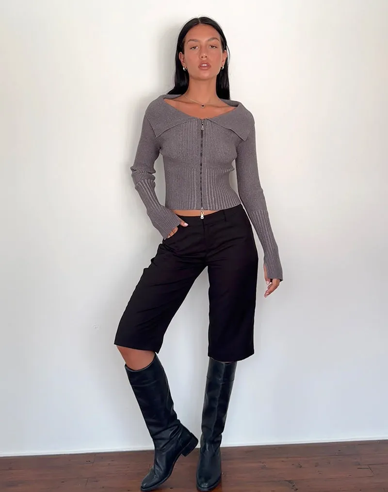 Radia Long Sleeve Off-Shoulder Zip Through Jumper in Dark Charcoal sold by Motel Rocks product image thumbnail 5