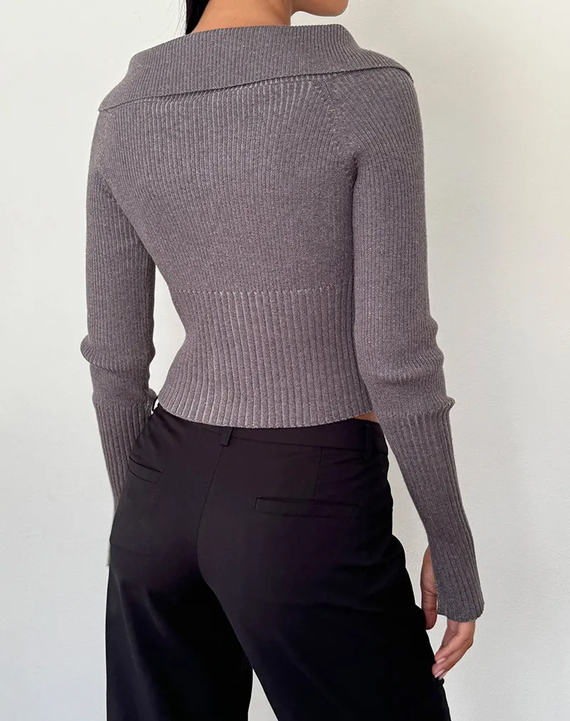 Radia Long Sleeve Off-Shoulder Zip Through Jumper in Dark Charcoal sold by Motel Rocks product image thumbnail 4