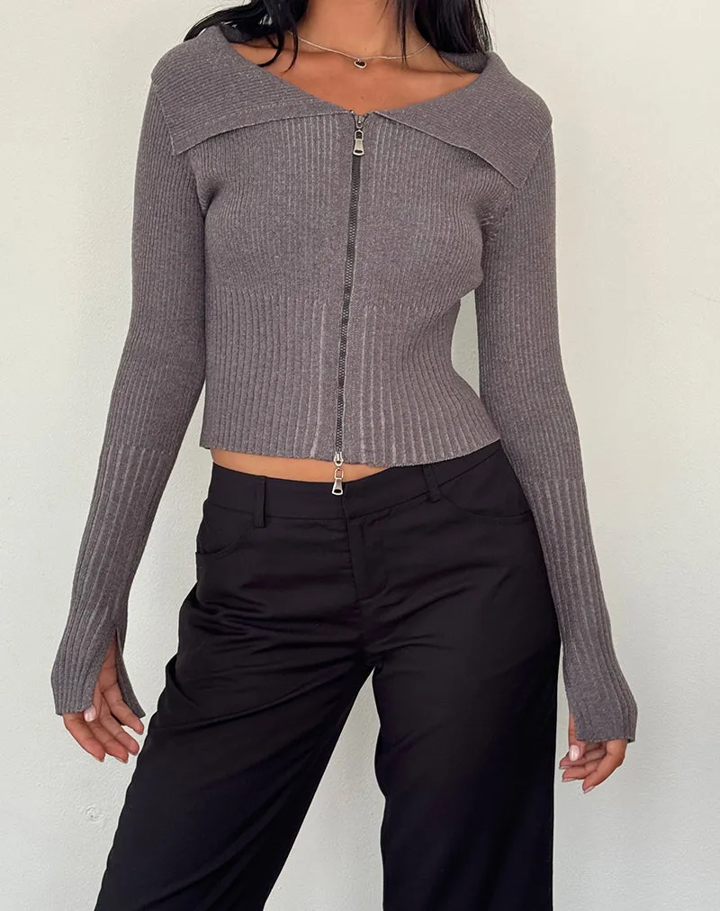 Radia Long Sleeve Off-Shoulder Zip Through Jumper in Dark Charcoal sold by Motel Rocks product image thumbnail 3