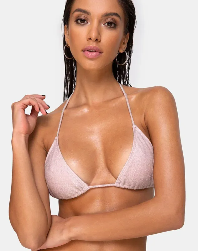 Mone Bikini Top in Glitter Pink sold by Motel Rocks