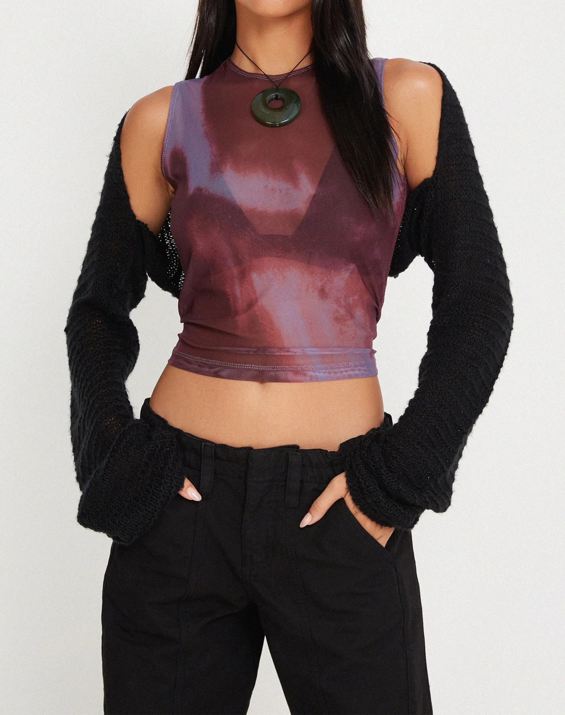 Monlo Vest Top in Mesh Watercolour Wine sold by Motel Rocks