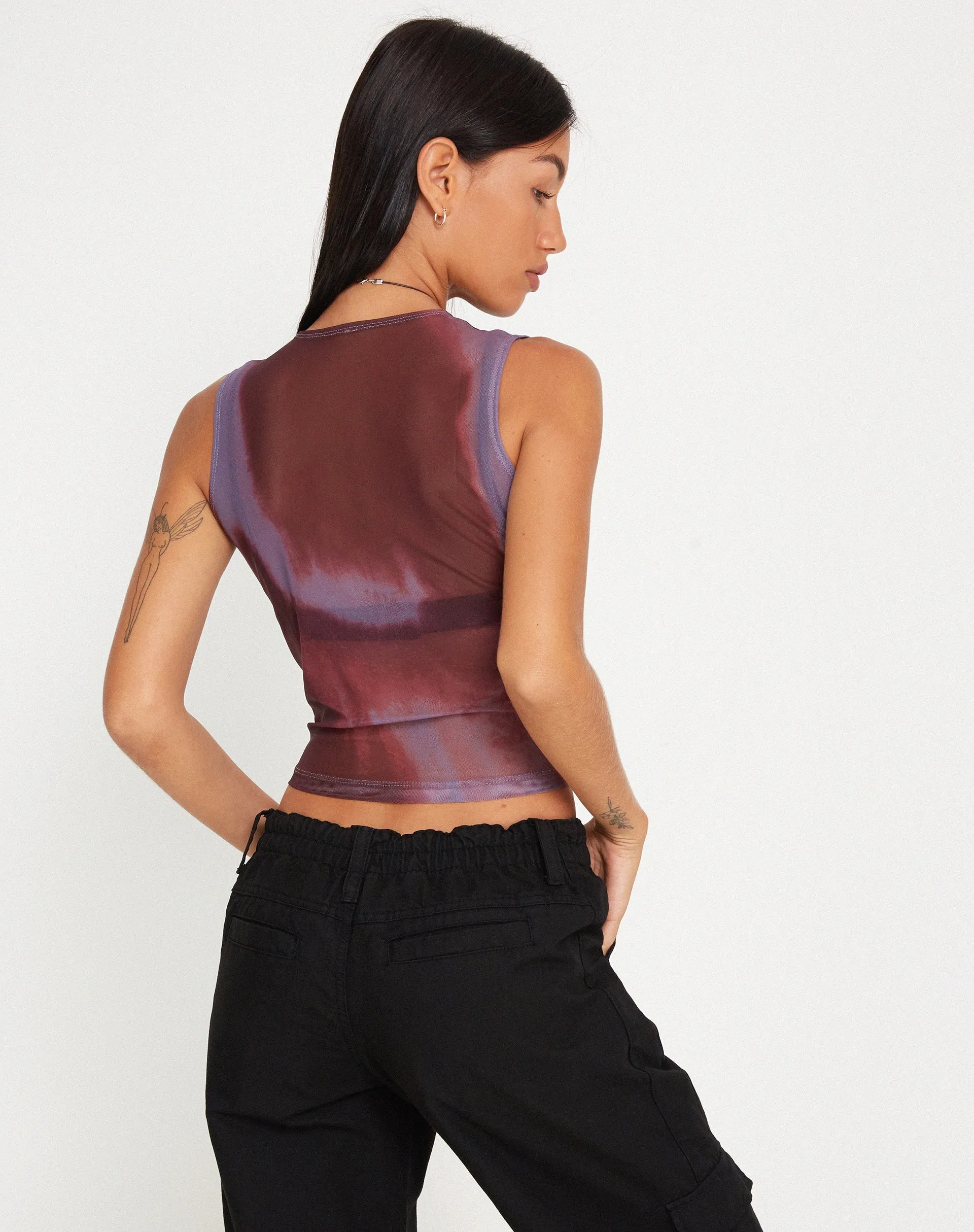 Monlo Vest Top in Mesh Watercolour Wine sold by Motel Rocks product image thumbnail 3