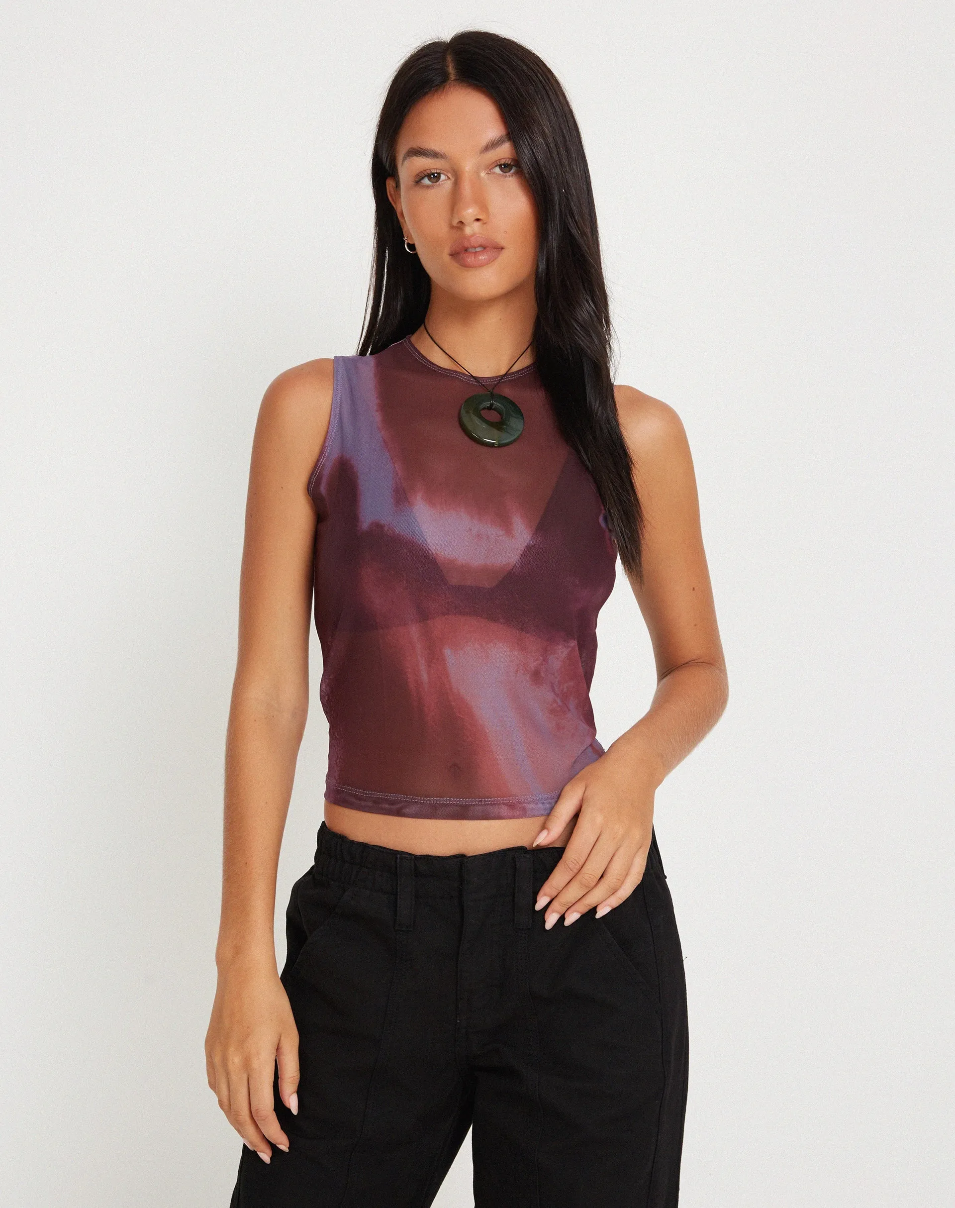 Monlo Vest Top in Mesh Watercolour Wine sold by Motel Rocks product image thumbnail 5