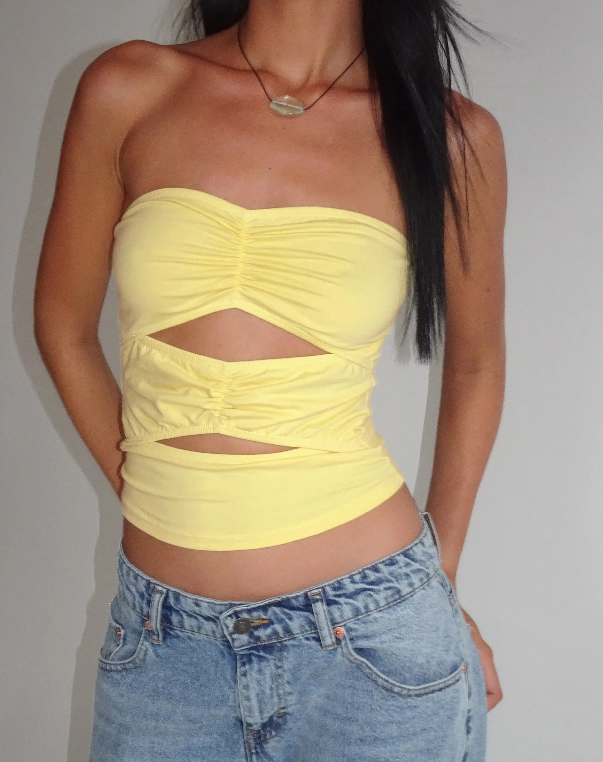 Dayu Bandeau Crop Top in Lemonade sold by Motel Rocks product image thumbnail 3