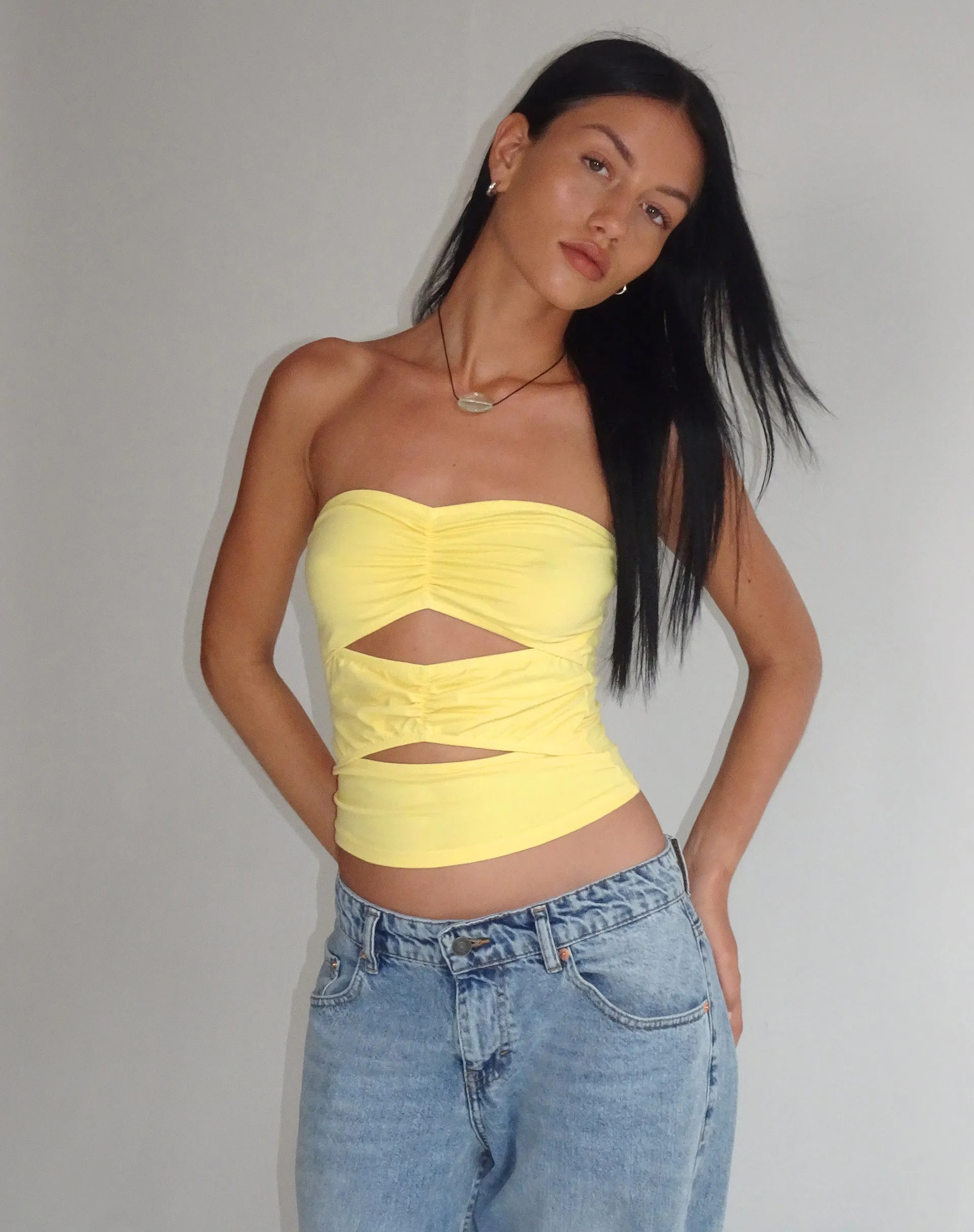 Dayu Bandeau Crop Top in Lemonade sold by Motel Rocks