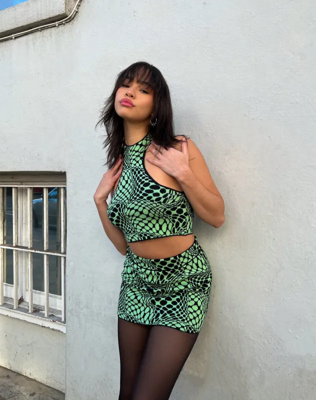 Molisa Crop Top in Geo Polka Arcadian Green sold by Motel Rocks