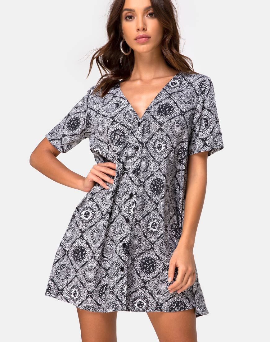 Crosena Dress in Astrology Black sold by Motel Rocks