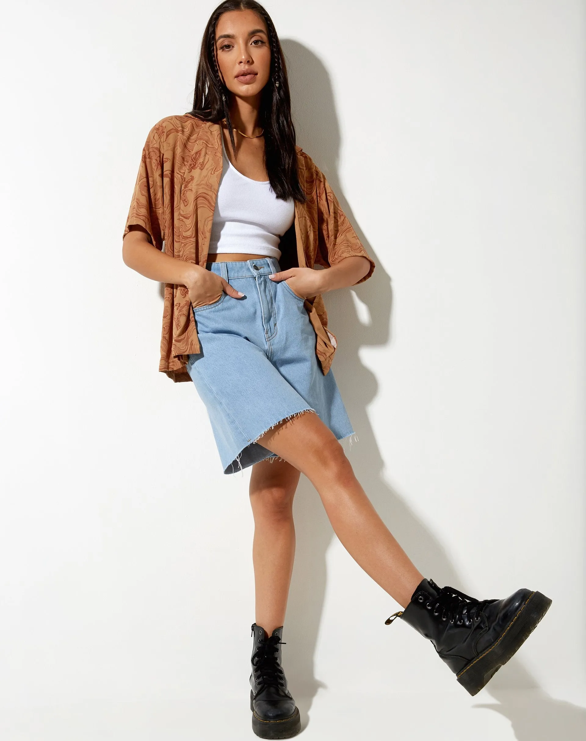 Hawaiian Shirt in Fluid Marbling Brown sold by Motel Rocks product image thumbnail 4