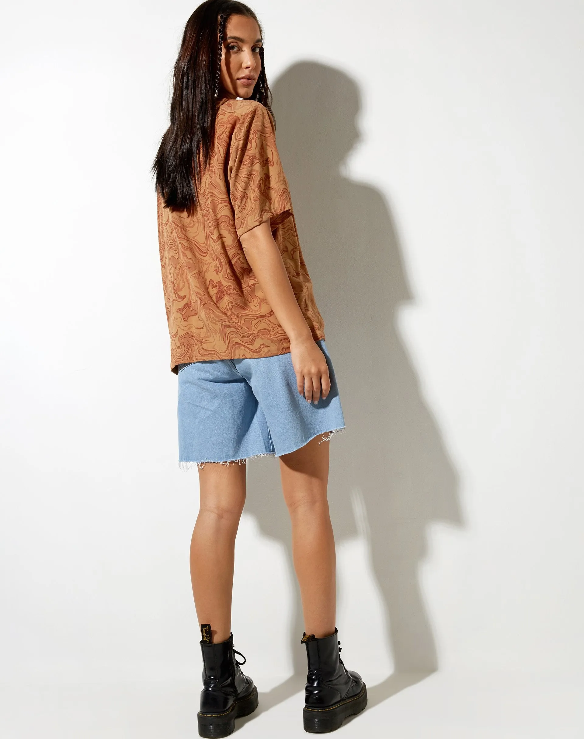 Hawaiian Shirt in Fluid Marbling Brown sold by Motel Rocks product image thumbnail 2