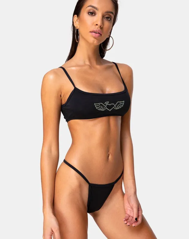 Valter Bikini Bottom in Matte Black with Diamante sold by Motel Rocks