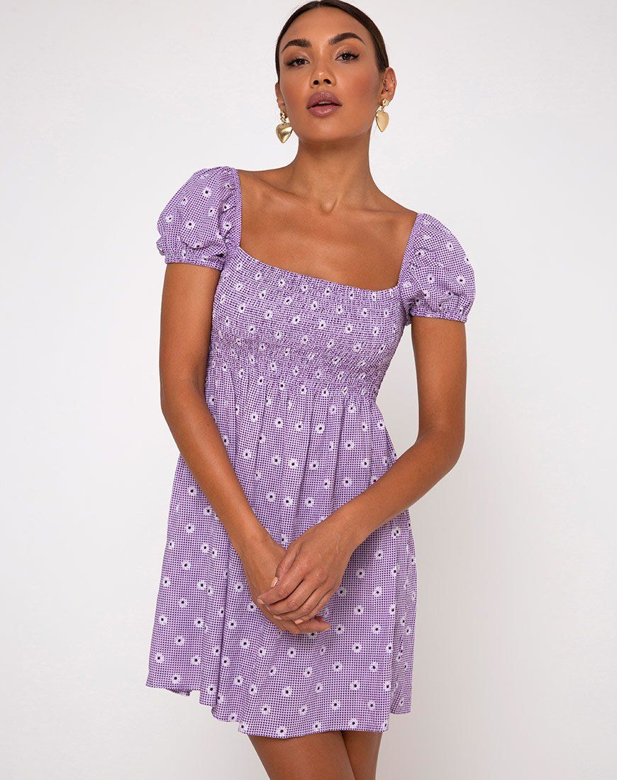 Eldre Dress in Daisy Field Lavender sold by Motel Rocks