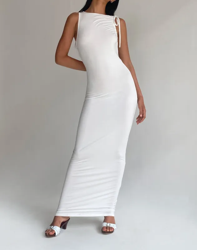 Elinor Maxi Dress in Slinky White sold by Motel Rocks