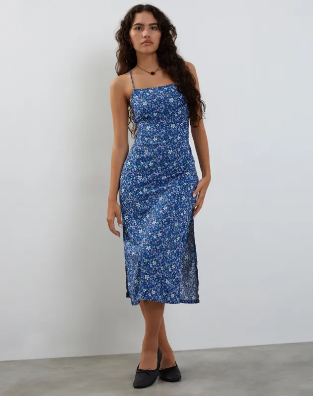 Nosita Midi Dress in Retro Blue sold by Motel Rocks