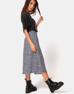 Saika Midi Skirt in Ditsy Rose Black sold by Motel Rocks