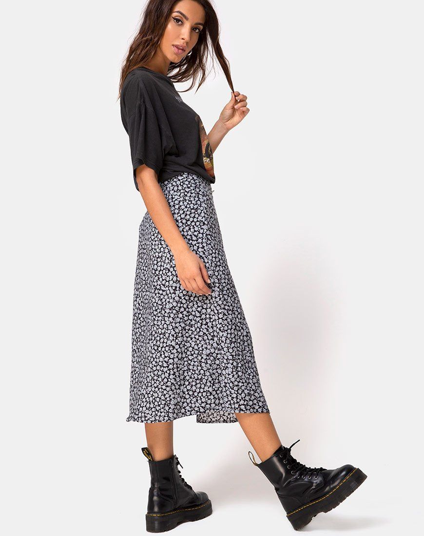 Saika Midi Skirt in Ditsy Rose Black sold by Motel Rocks product image thumbnail 4