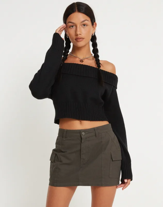 Ajeng Low Rise Cargo Mini Skirt in Panama Dark Grey sold by Motel Rocks