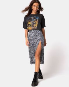 Saika Midi Skirt in Ditsy Rose Black sold by Motel Rocks