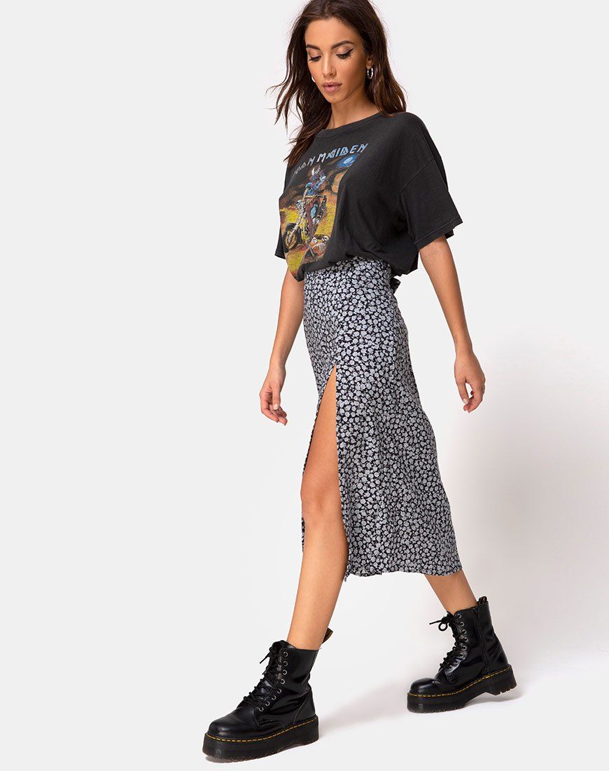 Saika Midi Skirt in Ditsy Rose Black sold by Motel Rocks product image thumbnail 3