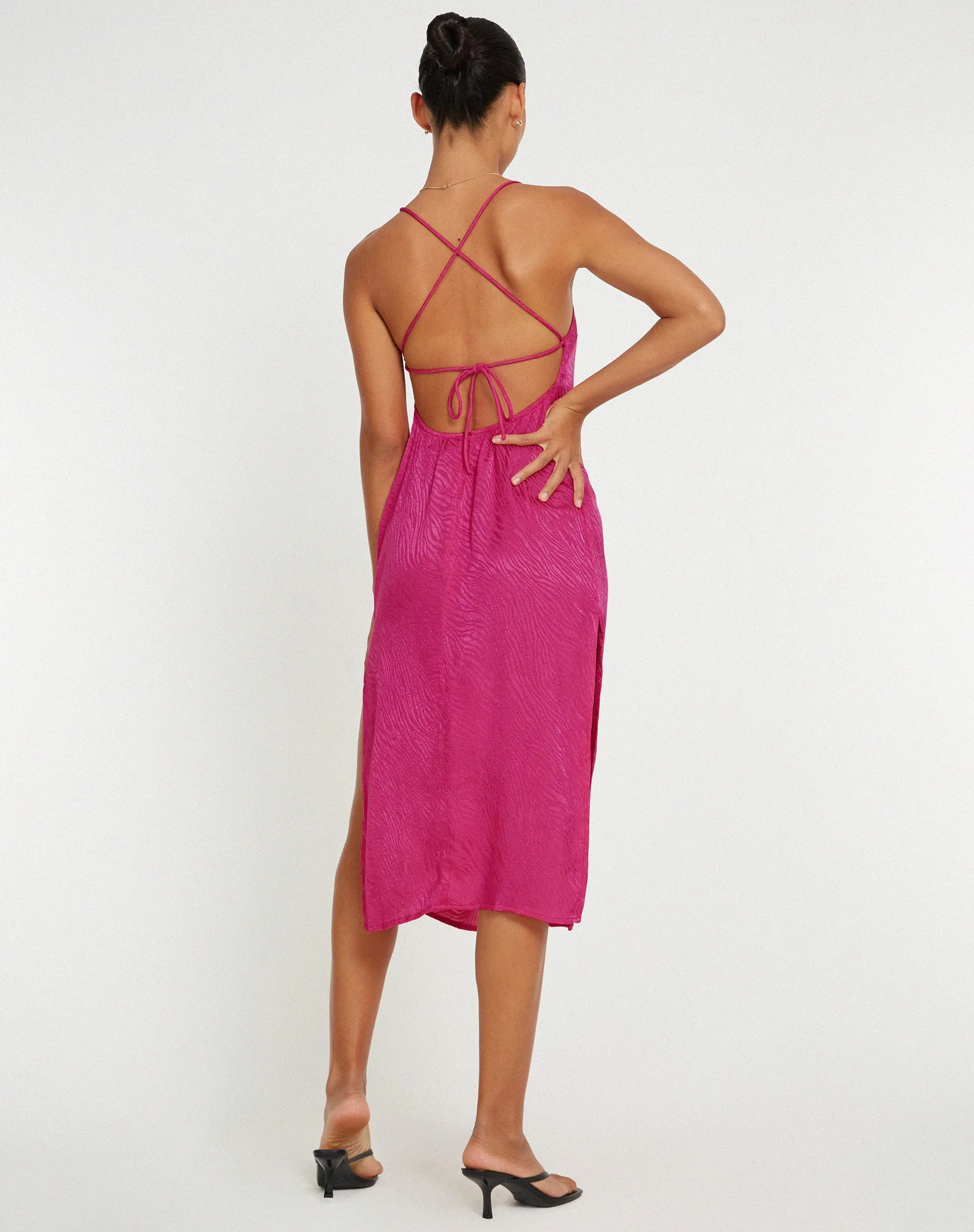 Nosita Midi Dress in Satin Zebra Pink sold by Motel Rocks product image thumbnail 3