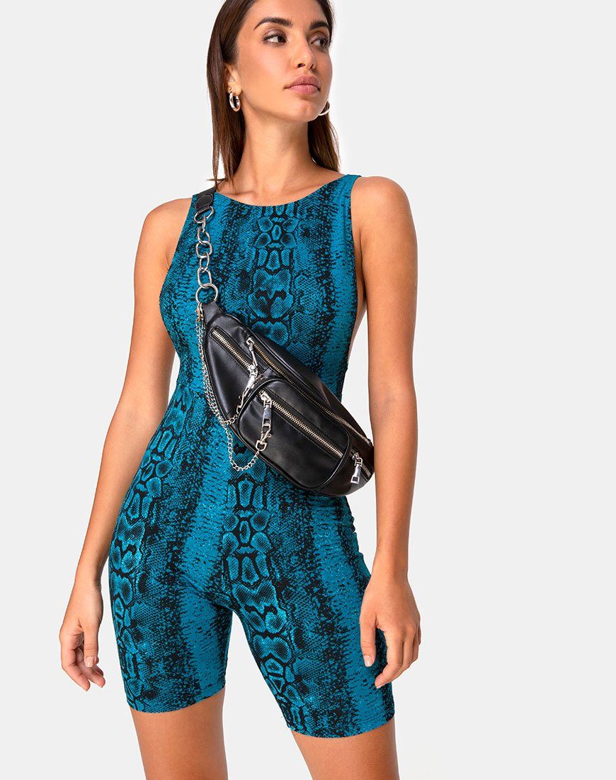 Acro Unitard in Snake Blue sold by Motel Rocks