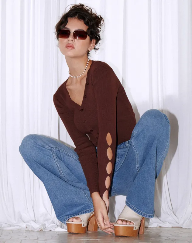 Lemuria Cardi in Rib Dark Brown made by Motel Rocks