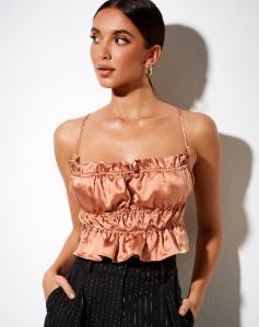 Gamera Cami Top in Satin Rose Gold sold by Motel Rocks