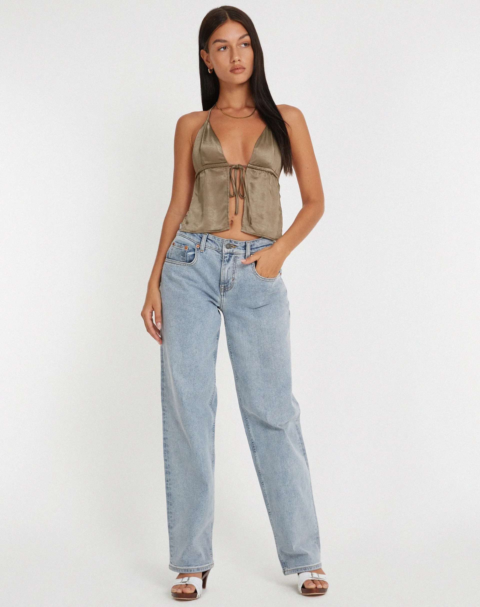 Arula Cami Top in Satin Dark Olive sold by Motel Rocks product image thumbnail 3