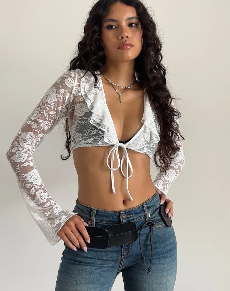 Raine Unlined Cardigan in Ivory Big Rose Lace sold by Motel Rocks product image thumbnail 3