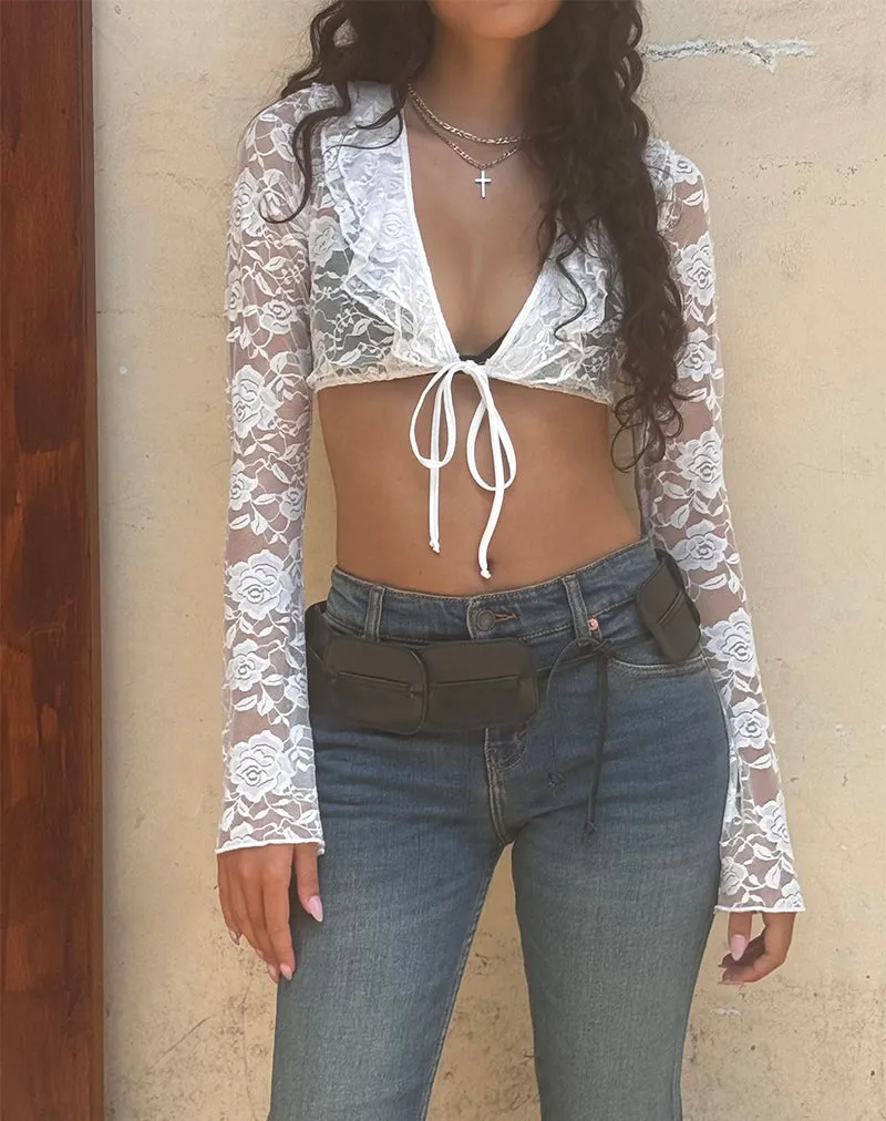 Raine Unlined Cardigan in Ivory Big Rose Lace sold by Motel Rocks product image thumbnail 2