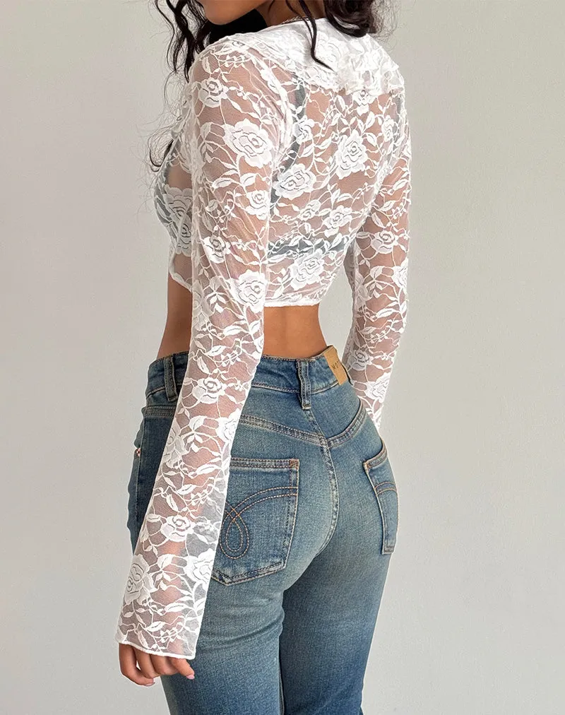 Raine Unlined Cardigan in Ivory Big Rose Lace sold by Motel Rocks product image thumbnail 5