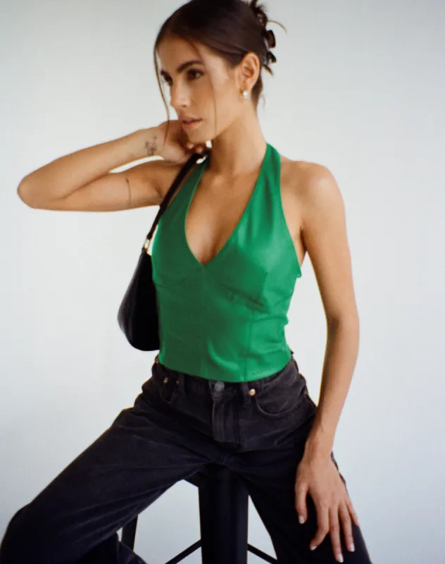 Depla Halterneck Top in Pu Kelly Green sold by Motel Rocks