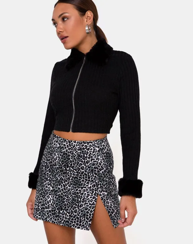 Pelmet Skirt in Rar Leopard Grey sold by Motel Rocks
