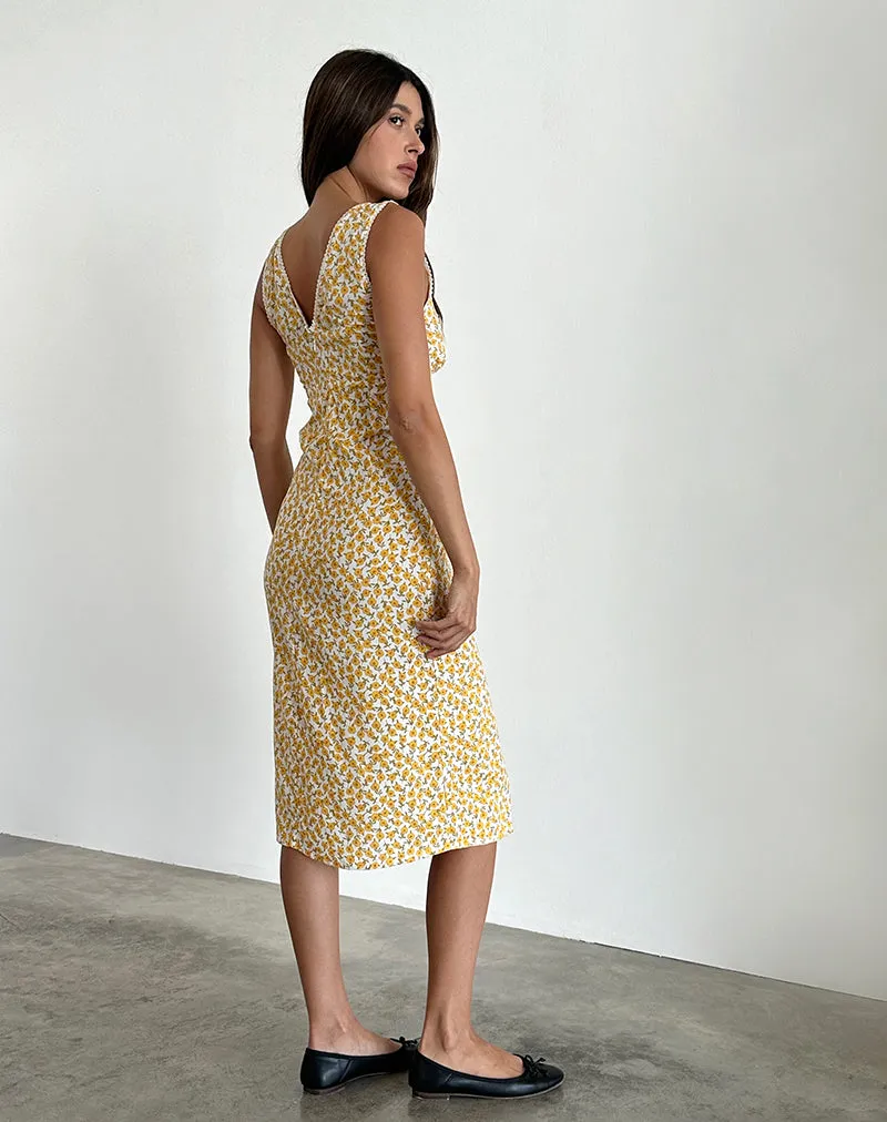 Lavisha Midi Dress in Yellow Cosmos Garden sold by Motel Rocks product image thumbnail 4