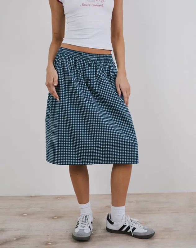 Sanjina Midi Skirt in Mini Dark Blue Gingham sold by Motel Rocks