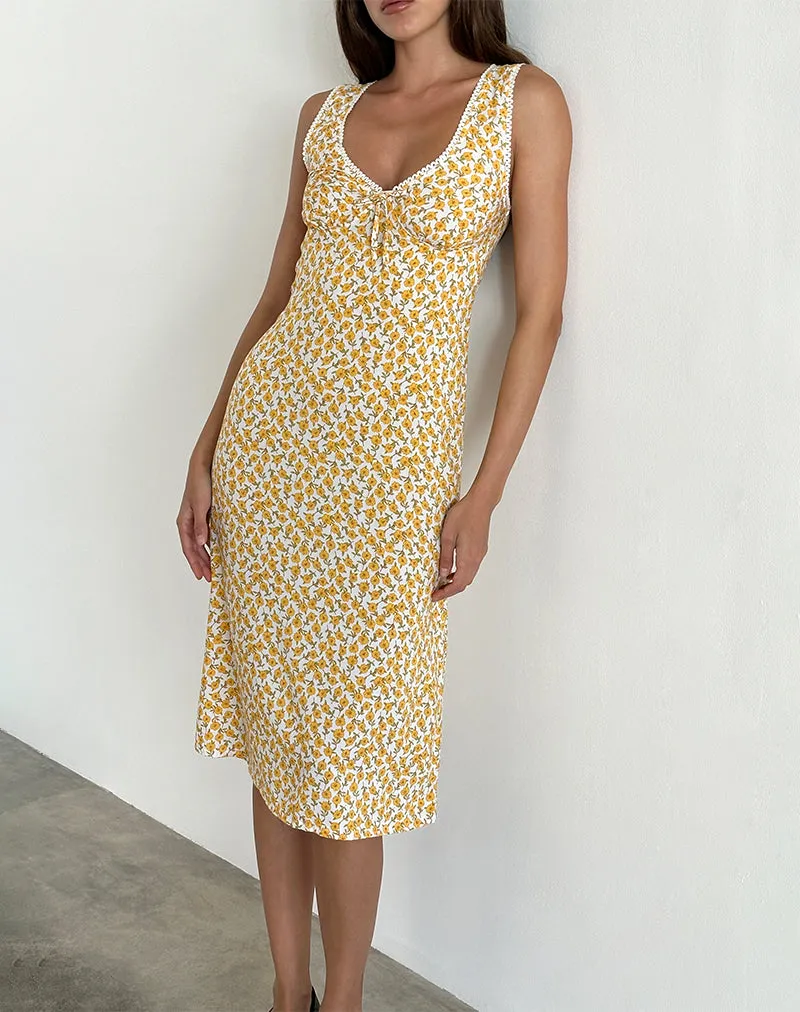 Lavisha Midi Dress in Yellow Cosmos Garden sold by Motel Rocks product image thumbnail 2