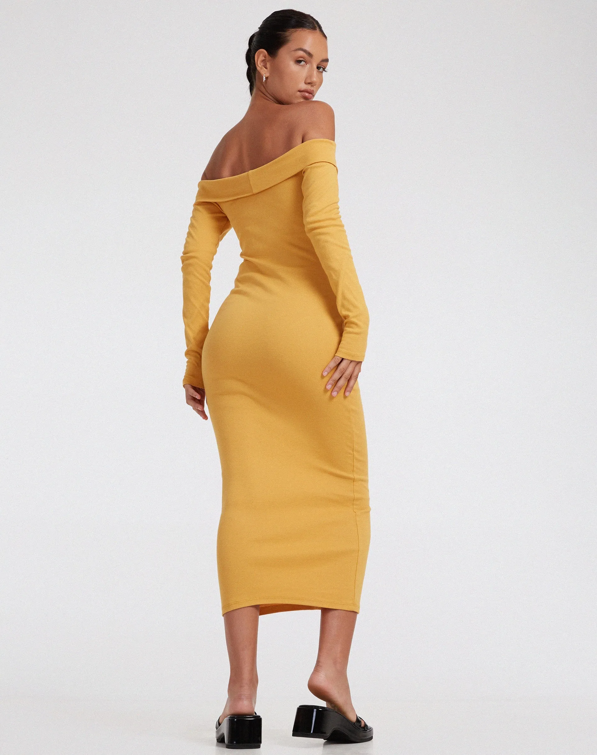 Shiloh Long Sleeve Dress in Rib Yolk Yellow sold by Motel Rocks product image thumbnail 4