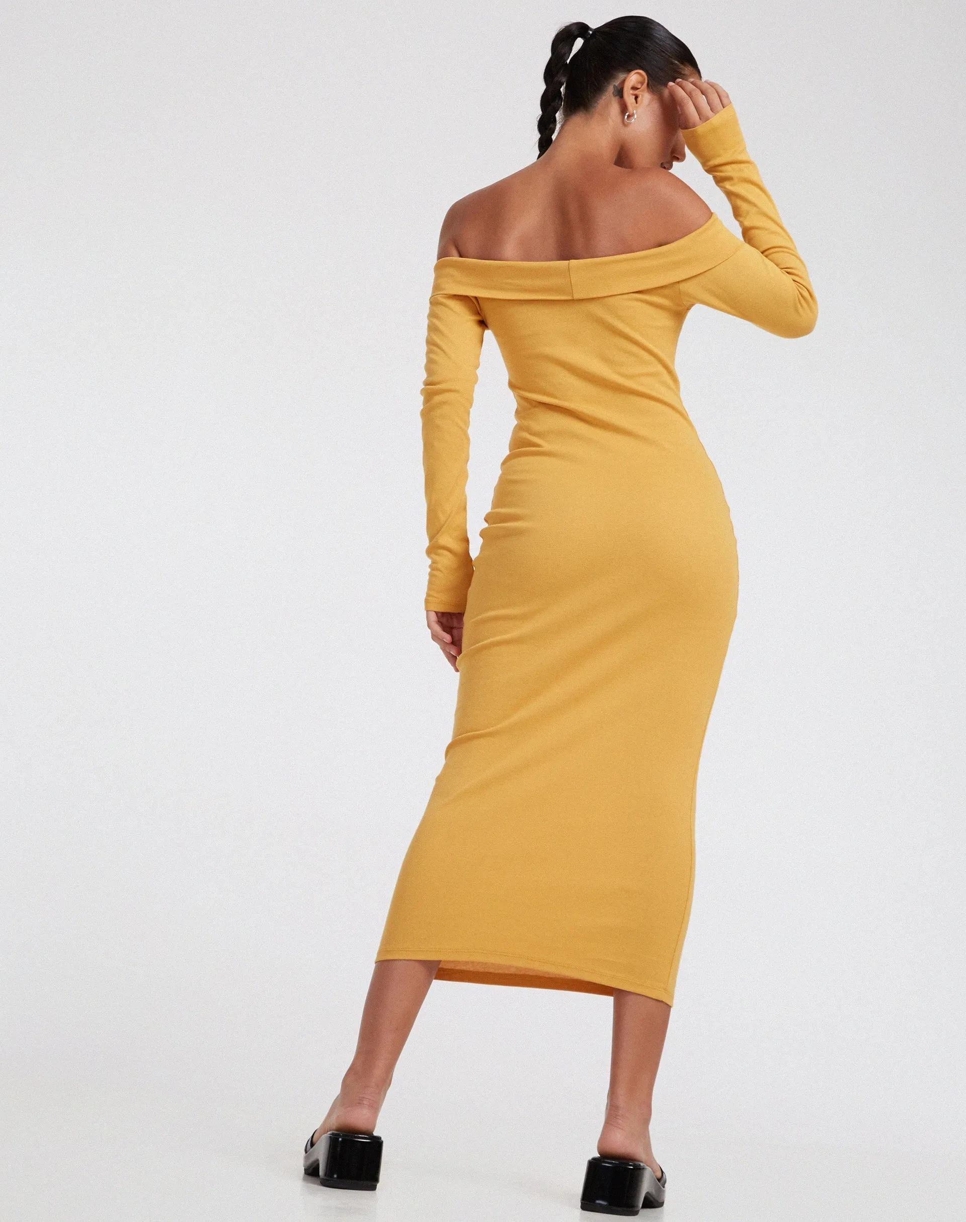 Shiloh Long Sleeve Dress in Rib Yolk Yellow sold by Motel Rocks product image thumbnail 2