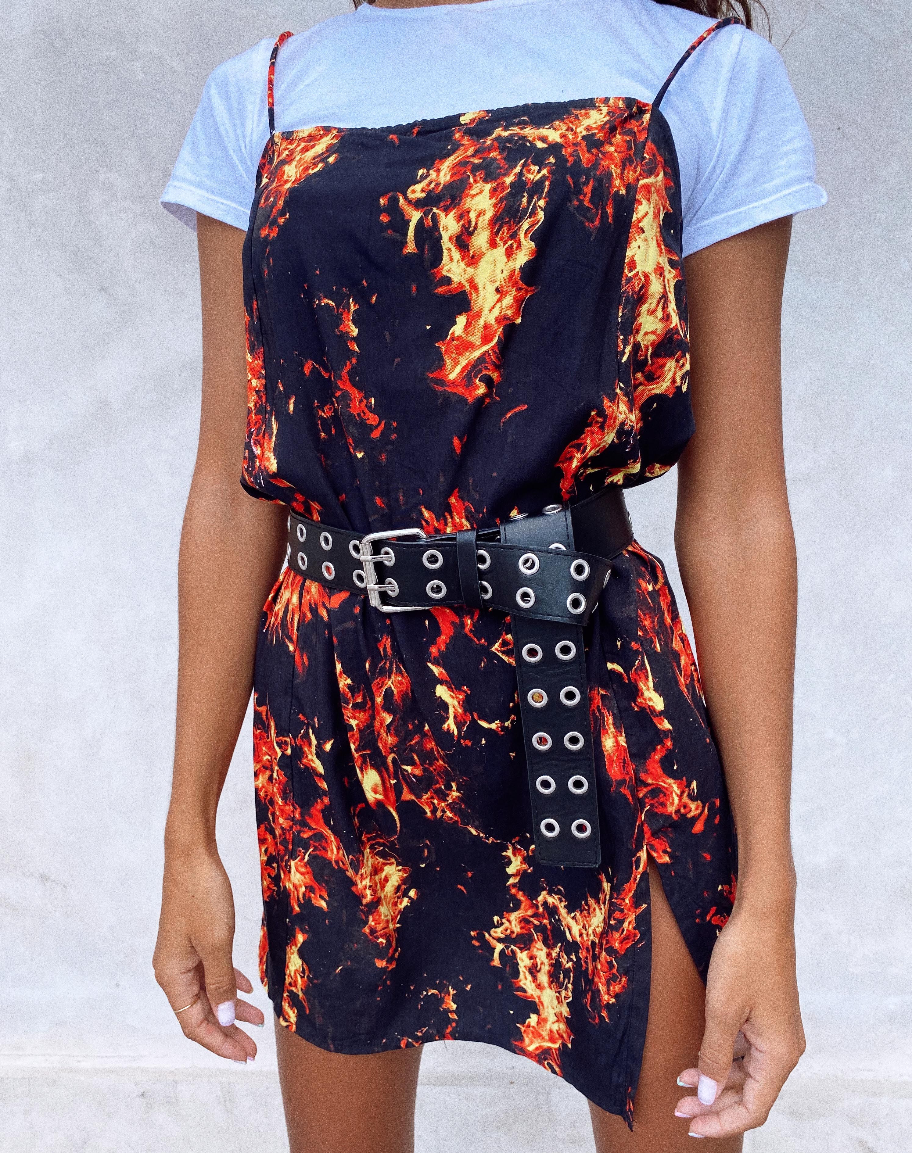 Datista Slip Dress in Fire sold by Motel Rocks