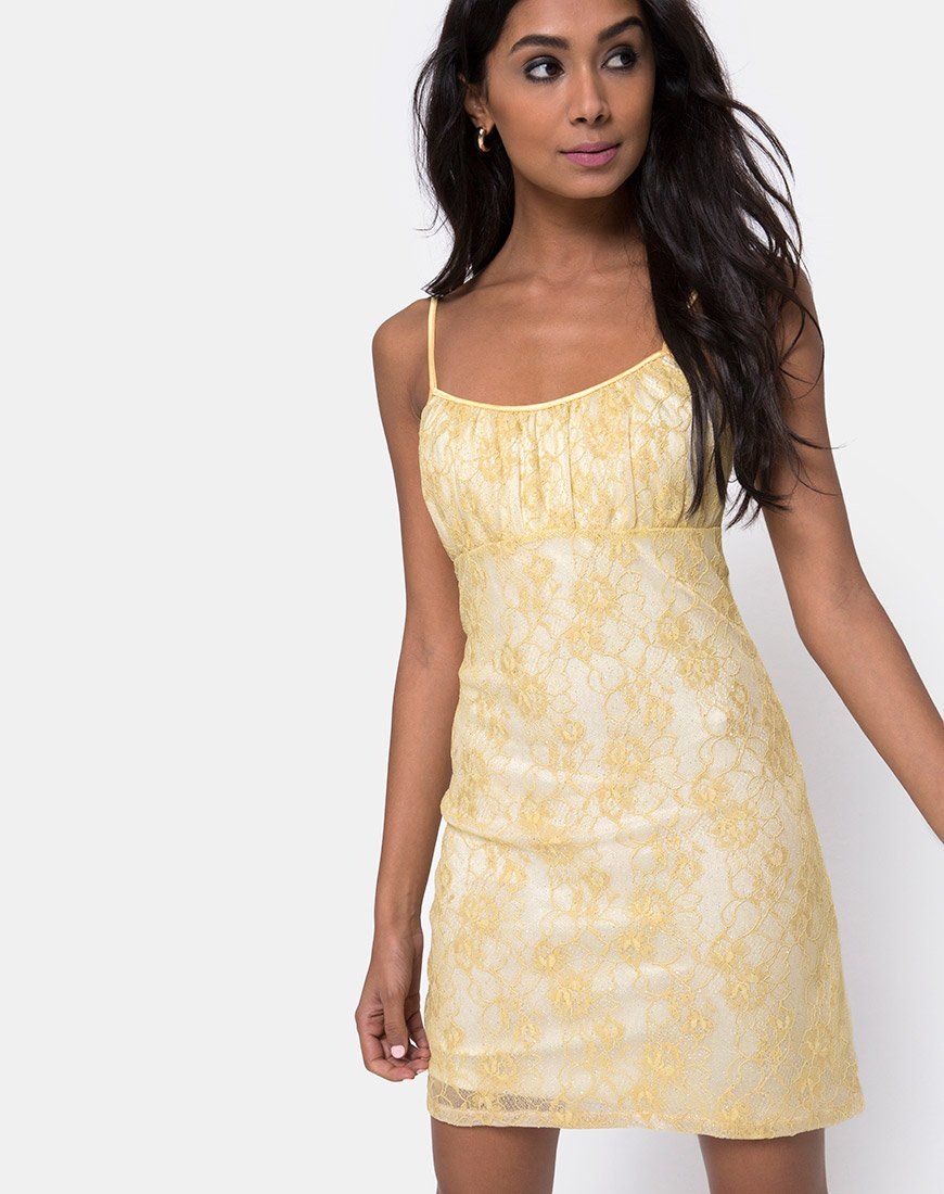 Kula Dress in Pastel Lace Lemon sold by Motel Rocks